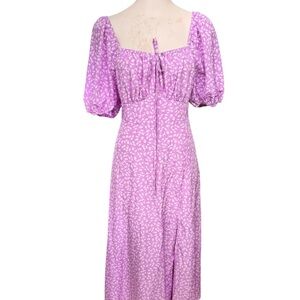 Lavender Floral Puff-Sleeve Cottagecore Milkmaid Maxi Dress